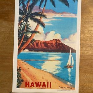 Hawaii Diamond Head Waikiki vintage style 8” x 12” print